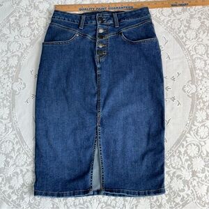 Ophelia Roe Women’s Blue Denim Skirt with Front Slit Button Fly Pockets size 6